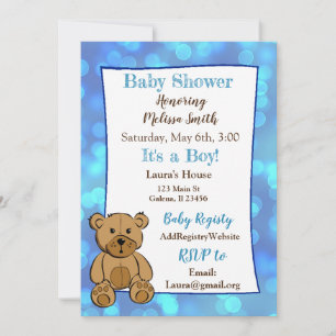 Teddy Bear Blue Boy Baby Shower Einladungen