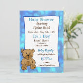 Teddy Bear Blue Boy Baby Shower Einladungen (Stehend Vorderseite)