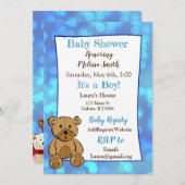 Teddy Bear Blue Boy Baby Shower Einladungen (Vorne/Hinten)