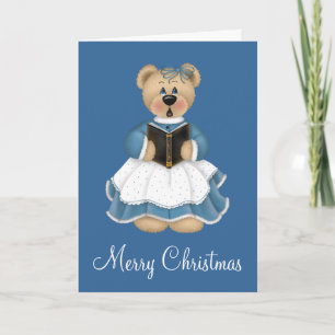 Teddy Bear Blue Christmas Caroler Grußkarte Feiertagskarte