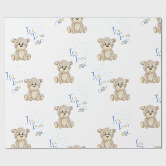 Teddy Bear Blue es ist Twins Baby Shower Geschenkpapier (Flach)