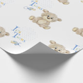 Teddy Bear Blue es ist Twins Baby Shower Geschenkpapier (Ecke)