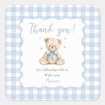 Teddy Bear Blue Gingham Baby Shower Classic 