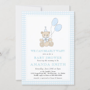 Teddy Bear Blue Gingham Boy Baby Shower Einladung