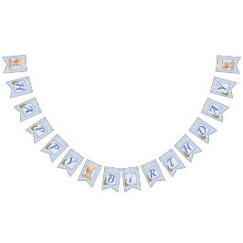 Teddy Bear Blue Gingham Happy Birthday Wimpelkette