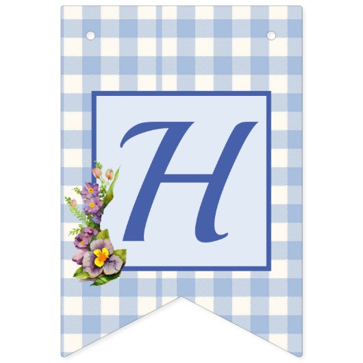 Teddy Bear Blue Gingham Happy Birthday Wimpelkette (Zweite Fahne)