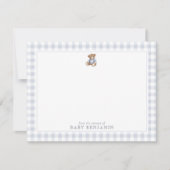 Teddy Bear Blue Gingham Preppy Nursery Note Card Einladung (Vorderseite)