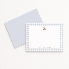 Teddy Bear Blue Gingham Preppy Nursery Note Card Einladung