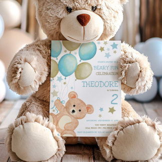 Teddy Bear Blue Gold Boys Geburtstag Einladung