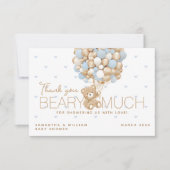 Teddy Bear Blue Heart & Balloon Baby Boy Show Dankeskarte (Vorderseite)