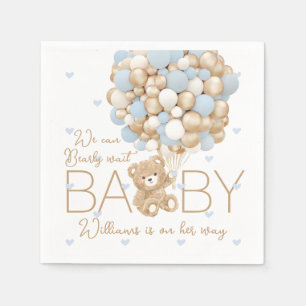 Teddy Bear Blue Heart & Balloon Baby Boy Show Serviette