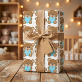 Teddy Bear Blue Heart Wrapping Paper Sheet Geschenkpapier Set