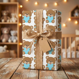 Teddy Bear Blue Heart Wrapping Paper Sheet Geschenkpapier Set