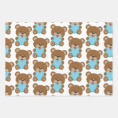 Teddy Bear Blue Heart Wrapping Paper Sheet Geschenkpapier Set (Vorderseite)