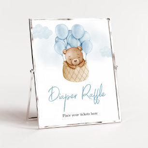 Teddy Bear Blue Hot Air Ballon Baby Diaper Raffle Poster