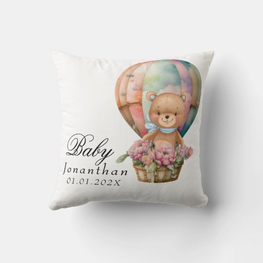 Teddy Bear Blue Hot Air Ballon Baby Throw Kissen (Rückseite)