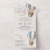 Teddy Bear, Blue Hot Air Ballon, Babydusche All In One Einladung (Innen Boden)