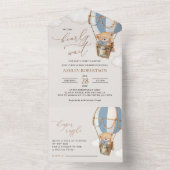 Teddy Bear, Blue Hot Air Ballon, Babydusche All In One Einladung (Innen Boden)