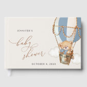 Teddy Bear, Blue Hot Air Ballon, Babydusche Gästebuch (Vorderseite)