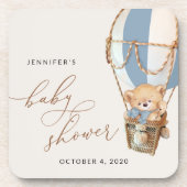 Teddy Bear, Blue Hot Air Ballon, Babydusche Getränkeuntersetzer (Vorderseite)