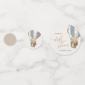 Teddy Bear, Blue Hot Air Ballon, Babydusche Konfetti (Vorderseiten)