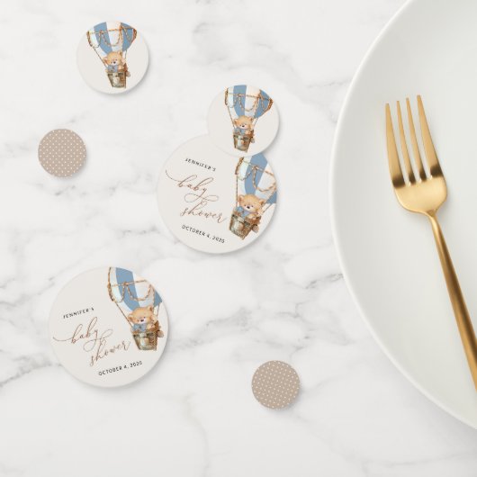 Teddy Bear, Blue Hot Air Ballon, Babydusche Konfetti (Gruppe)