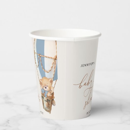 Teddy Bear, Blue Hot Air Ballon, Babydusche Pappbecher (Rechts)