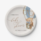 Teddy Bear, Blue Hot Air Ballon, Babydusche Pappteller (Vorderseite)