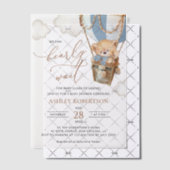 Teddy Bear, Blue Hot Air Ballon, Babydusche Pergament Einladungen (Versetzt (Einladung))