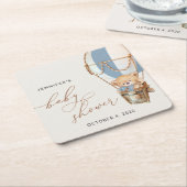 Teddy Bear, Blue Hot Air Ballon, Babydusche Rechteckiger Pappuntersetzer (angewinkelt)