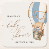 Teddy Bear, Blue Hot Air Ballon, Babydusche Rechteckiger Pappuntersetzer (Vorderseite)