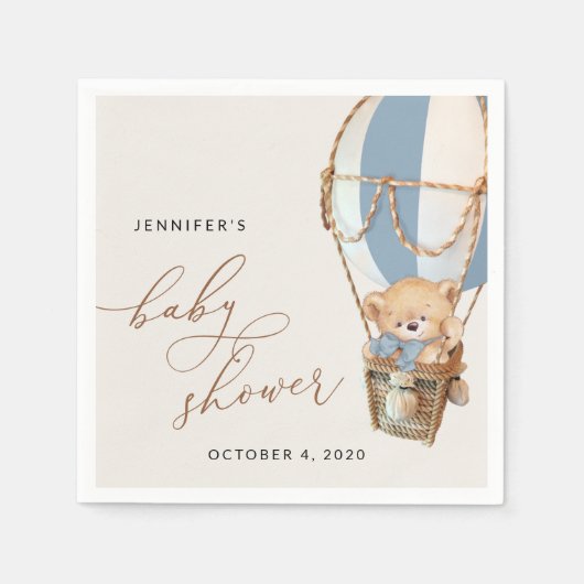 Teddy Bear, Blue Hot Air Ballon, Babydusche Serviette (Vorderseite)