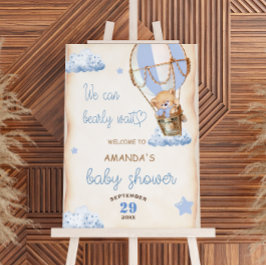 Teddy Bear Blue Hot Air Ballon & Clouds Willkommen Poster
