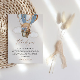 Teddy Bear, Blue Hot Air Ballon, erster Geburtstag Dankeskarte