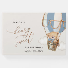 Teddy Bear, Blue Hot Air Ballon, erster Geburtstag Gästebuch