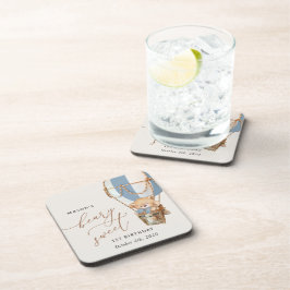 Teddy Bear, Blue Hot Air Ballon, erster Geburtstag Getränkeuntersetzer