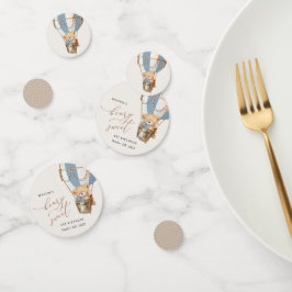 Teddy Bear, Blue Hot Air Ballon, erster Geburtstag Konfetti