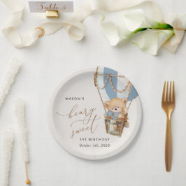Teddy Bear, Blue Hot Air Ballon, erster Geburtstag Pappteller