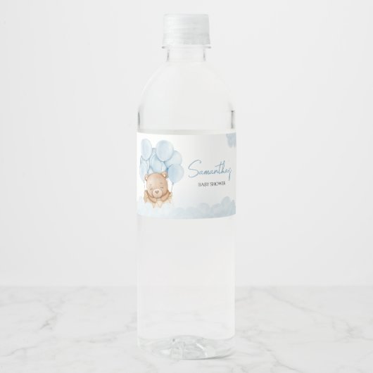 Teddy Bear Blue Hot Air Ballon Wasserflaschenetikett (Vorderseite)