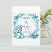 Teddy Bear Blue Kindergeburtstag Party Einladung (Stehend Vorderseite)