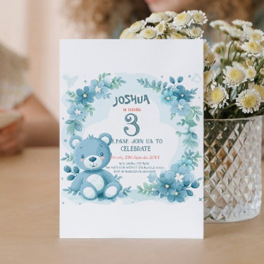 Teddy Bear Blue Kindergeburtstag Party Einladung