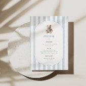 Teddy Bear Blue Minimalistisch Menu Menükarte