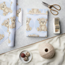 Teddy Bear Blue Muster Watercolor Baby Boy Dusche