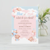 Teddy Bear Blue oder Pink Gender Reveal Einladung (Stehend Vorderseite)