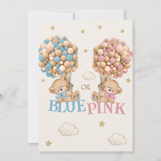 Teddy Bear Blue oder Pink Gender Reveal Einladung (Rückseite)