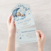 Teddy Bear Blue Over Moon Baby Shower All In One Einladung (Abreißen)