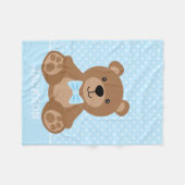 Teddy Bear Blue Polka Dot Personalisiert Boy Fleecedecke (Vorderseite (Horizontal))