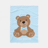 Teddy Bear Blue Polka Dot Personalisiert Boy Fleecedecke (Vorderseite)