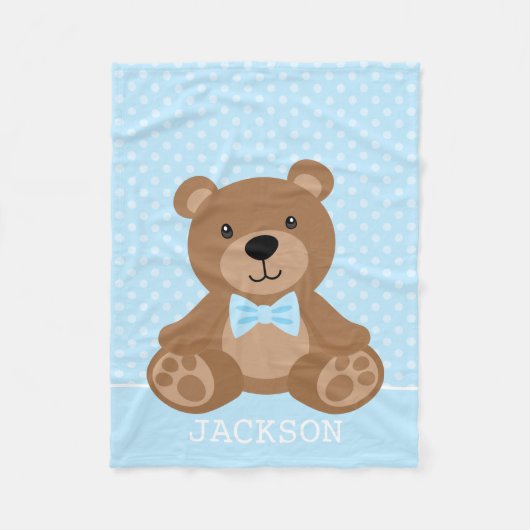 Teddy Bear Blue Polka Dot Personalisiert Boy Fleecedecke (Vorderseite)