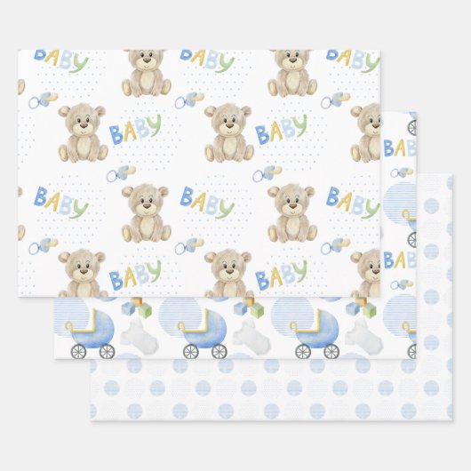 Teddy Bear Blue Punkts Baby Boy Geschenkpapier Set (Set)